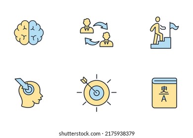 Programación neurolingüística Iconos de NLP establecidos . Programación neuro-lingüística NLP paquete símbolos vectores para web infográfica