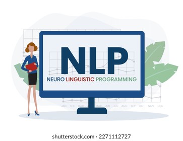 Neuro-linguistic programming NLP vector illustration concept wit icons and keywords. Vector infographic illustration for presentations, sites, reports, banners