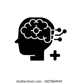 Neurological department black glyph icon. Neurological science and surgery. Brain disorders. Neurology disease diagnostics and treatment. Silhouette symbol on white space. Vector isolated illustration