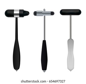 Neurological hammers. Set of medical instruments of neurologist used to test reflexes and sensitivity of the patient. Vector illustration.