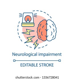 Neurological Impairment Concept Icon. Nervous System Disorder Idea Thin Line Illustration. Brain Dysfunction Vector Isolated Outline Drawing. Neurology. Mental Disability, Injury. Editable Stroke