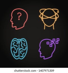 Neurological problems concept neon icon set. Vector illustration.