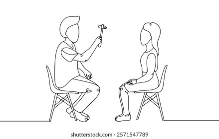 A neurologist checks a patient's reflexes using a neurological hammer. A simple illustration on a white background for different uses. Vector illustration.