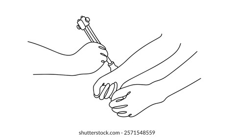 A neurologist checks the patient's vibration sensitivity using a tuning fork. Examination by a doctor for the purpose of differential diagnosis. Vector illustration.