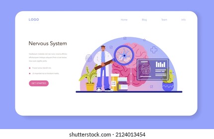 Neurologist web banner or landing page. Doctor examine and treat human brain and nervous system. Nervous system disease' therapy. Medical MRI diagnosis and consultation. Flat vector illustration