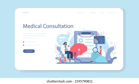 Neurologist web banner or landing page. Doctor examine and treat human brain and nervous system. Nervous system disease' therapy. Medical MRI diagnosis and consultation. Flat vector illustration