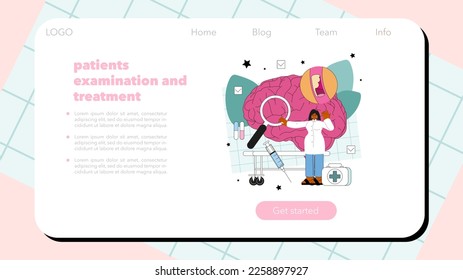 Neurologist web banner or landing page. Doctor examine and treat human brain and nervous system. Nervous system disease' therapy. Stroke diagnosis and treatment. Flat vector illustration