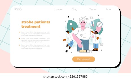 Neurologist web banner or landing page. Doctor examine and treat human brain and nervous system. Nervous system disease' therapy. Stroke diagnosis and treatment. Flat vector illustration