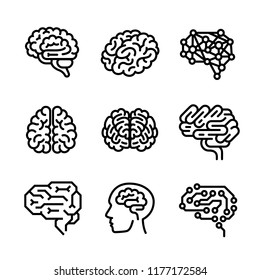 Neurology brain icon vector set. Outline set of neurology brain vector icons for web design isolated on white background