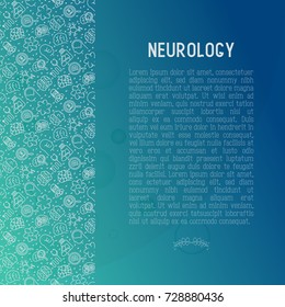 Neurology concept with thin line icons: brain, neuron, neural connections, neurologist, magnifier. Vector illustration for medical survey or report with place for text.
