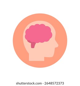 Neurology icon, brain and human head, flat design