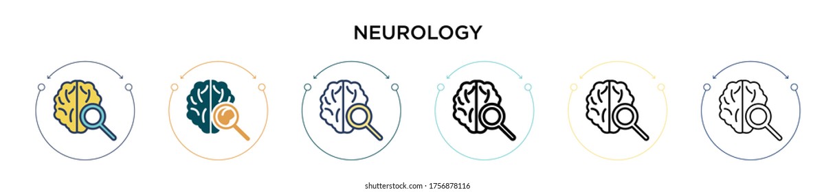 Neurology icon in filled, thin line, outline and stroke style. Vector illustration of two colored and black neurology vector icons designs can be used for mobile, ui, web