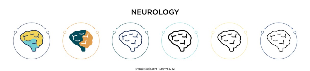 Neurology icon in filled, thin line, outline and stroke style. Vector illustration of two colored and black neurology vector icons designs can be used for mobile, ui, web