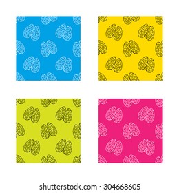 Neurology icon. Human brain sign. Textures with icon. Seamless patterns set. Vector