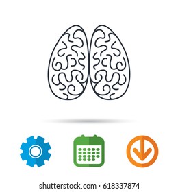 Neurology icon. Human brain sign. Calendar, cogwheel and download arrow signs. Colored flat web icons. Vector