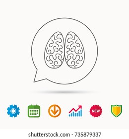 Neurology icon. Human brain sign. Calendar, Graph chart and Cogwheel signs. Download and Shield web icons. Vector