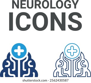 Neurology icons. Containing the mind, brainstorming, head, neuron, cognition, thinking, intelligence, and more. Solid vector icons collection.