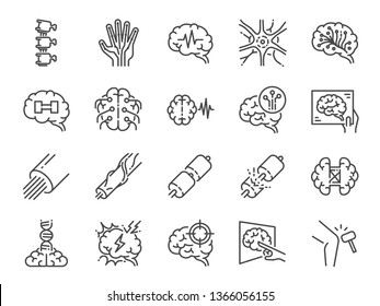 Neurology line icon set. Included icons as neurological, neurologist, brain, nervous system, nerves and more.