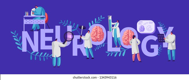 Neurology Medical Banner. Neurologist Medic Healthcare Hospital Specialist. Professional Diagnostic Tomography Diseas Examination Procedure for Patient. Flat Cartoon Vector Illustration