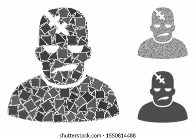 Neurology patient composition of ragged items in different sizes and color tinges, based on neurology patient icon. Vector ragged elements are grouped into composition.