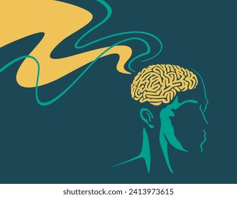 Neurology, psychology or brainstorming idea concept - abstract human brain with some thoughts around - vector illustration