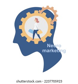 Neuromarketing communication psychology market research with people brain strategy and analyzing customer insight behavior and Emotional response to selling products ,Vector illustration.