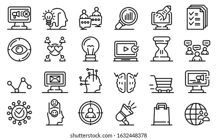 Neuromarketing icons set. Outline set of neuromarketing vector icons for web design isolated on white background