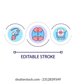 Neuromarketing loop concept icon. Brain training for customers. Consumer behavior abstract idea thin line illustration. Successful brand. Isolated outline drawing. Editable stroke. Arial font used