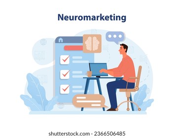 Neuromarketing. Marketing campaign based on customer behavior, targeted audience habit and psychology. Cognitive and emotional respond on advert. Flat vector illustration