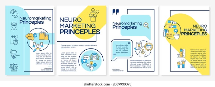 Neuromarketing rules brochure template. Customer behavior research. Flyer, booklet, leaflet print, cover design with linear icons. Vector layouts for presentation, annual reports, advertisement pages