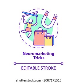 Neuromarketing tricks concept icon. Consumer attention appealing product. Customer behavior manipulation abstract idea thin line illustration. Vector isolated outline color drawing. Editable stroke