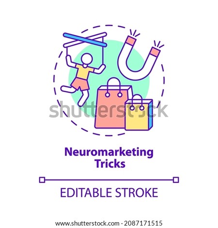 Neuromarketing tricks concept icon. Consumer attention appealing product. Customer behavior manipulation abstract idea thin line illustration. Vector isolated outline color drawing. Editable stroke