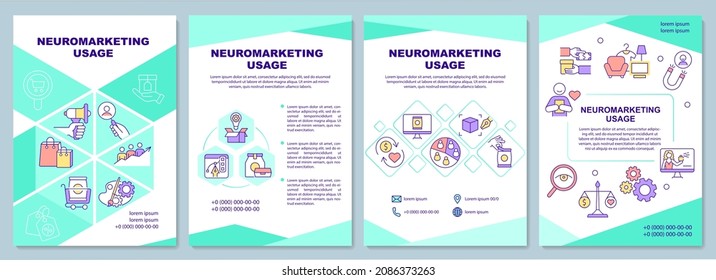 Neuromarketing usage brochure template. Customer behavior research. Flyer, booklet, leaflet print, cover design with linear icons. Vector layouts for presentation, annual reports, advertisement pages