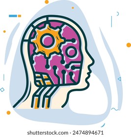 Neuromorphic engineering activity to guide concept, Brain implant vector icon design, Artificial general intelligence symbol, Natural Language Processing sign, Machine and Deep Learning illustration