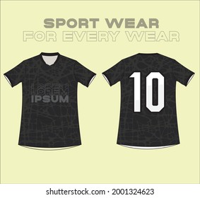 neuron black Fabric textile pattern design for soccer jersey football, e-sport or sport uniform. sumblimation pattern ready to print. Front and back view t-shirt mockup template design.