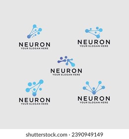 Neuron brain logo icon set with clean universal colors suitable for research, science, medical, logotype, technology, lab, molecule.
