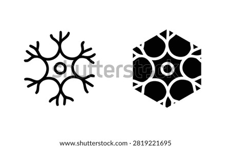 Neuron cell icon set, brain nerve cell vector illustration in outline and solid style