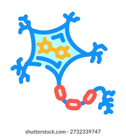 Neuron cell illustration displaying its body with internal chemical structure, dendrites, and axon with myelin sheath, representing neuroscience, health, and biology concepts