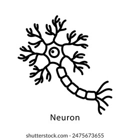 Célula neuronal, icono de línea. Mente, impulsos eléctricos, cerebro, célula nerviosa, axón, símbolo de la vaina de mielina. Ilustración lineal, trazo editable, línea fina.