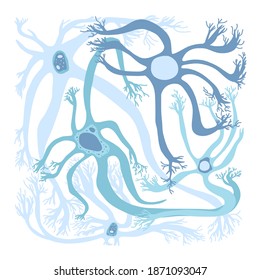 Neuron cells with long axons. Vector illustartion.