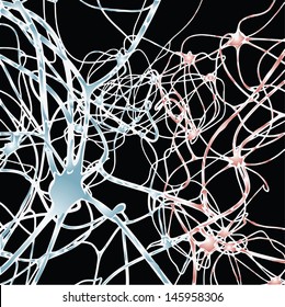 Neuron cells network, visualisation of neurons and nervous system. Vector illustration.