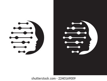 neuron connection logo design, Human brain icon innovation intelligence vector illustration.