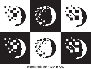 neuron connection logo design, Human brain icon innovation intelligence vector illustration.