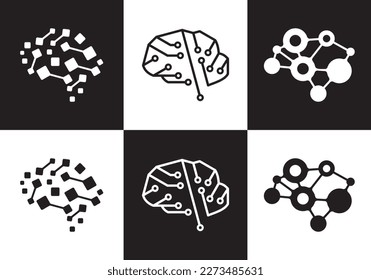 neuron connection logo design, Human brain icon innovation intelligence vector illustration.