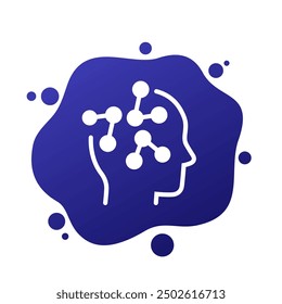 Icono de conexiones neuronales con una cabeza, diseño de logotipo de Vector