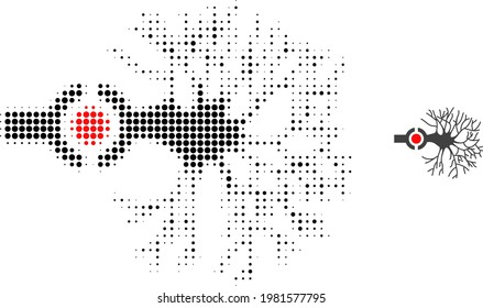 Neuron digital interface halftone dot icon illustration. Halftone pattern contains circle pixels. Vector illustration of neuron digital interface icon on a white background.