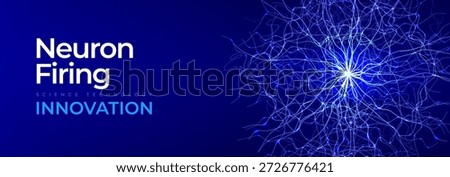 Neuron Firing Human Brain Neural Network Innovate Science Technology Background. Medical Neurology Bio Tech Scientific Research Banner Flash Glow Fractal. Blue AI Digital Net. Vector Illustration