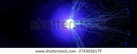 Neuron Firing Human Brain Neural Network Innovate Science Technology Background. Medical Neurology Bio Tech Scientific Research Banner Flash Glow Fractal. Blue AI Digital Net. Vector Illustration