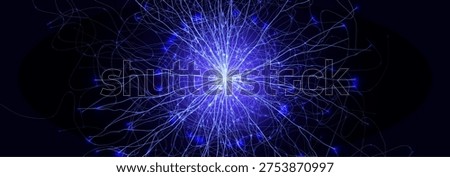 Neuron Firing Human Brain Neural Network Innovate Science Technology Background. Medical Neurology Bio Tech Scientific Research Banner Flash Glow Fractal. Blue AI Digital Net. Vector Illustration