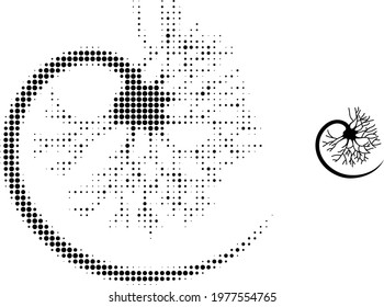 Neuron halftone dotted icon illustration. Halftone pattern contains circle dots. Vector illustration of neuron icon on a white background. Flat abstraction for neuron symbol.